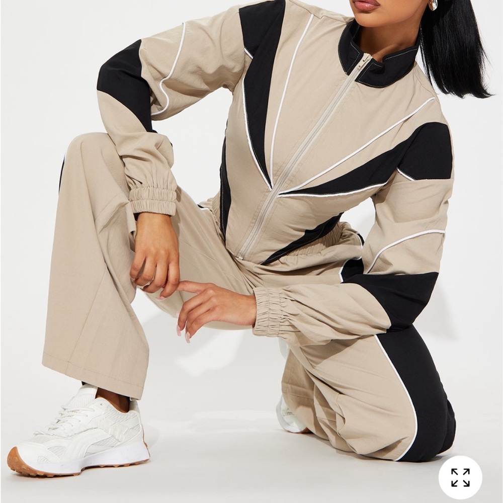 Fashion Nova Beige and Black Track Suit